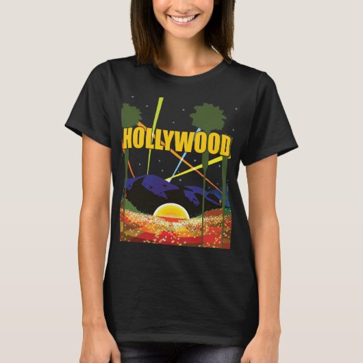 ハリウッドのヤシの木と夕焼け 旅行 Tシャツ (正面)