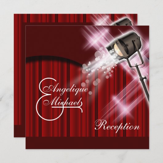 ハリウッドの結婚式のレセプションレッド白黒 招待状 (正面/裏面)