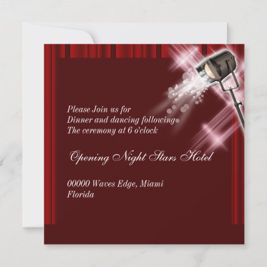 ハリウッドの結婚式のレセプションレッド白黒 招待状 (裏面)