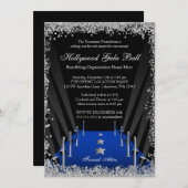 ハリウッドガラボールブルーカーペットシルバーグリッター 招待状 (正面/裏面)