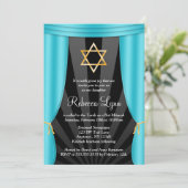 ハリウッドスターオブデイヴィッドティール(緑がかった色)ブルーバルミツワー 招待状 (スタンド正面)