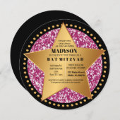 ハリウッドスターピンクバーバルミツワー招待状 招待状 (正面/裏面)