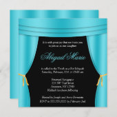 ハリウッドティール(緑がかった色)ブルーカーテンバルミツワースクエア 招待状 (正面/裏面)