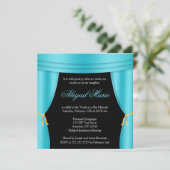 ハリウッドティール(緑がかった色)ブルーカーテンバルミツワースクエア 招待状 (スタンド正面)