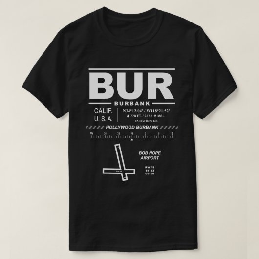ハリウッドバーバンクボブホープ空港BUR Tシャツ (デザイン正面)