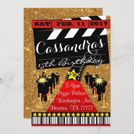 ハリウッドパーティーハリウッド誕生日招待状 招待状 (正面/裏面)