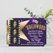 ハリウッドパープルスターズ3フォト誕生日招待状 招待状 (スタンド正面)