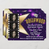 ハリウッドパープルスターズ3フォト誕生日招待状 招待状 (正面/裏面)