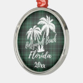 ハリウッドビーチフロリダパームツリーグリーンプレイド メタルオーナメント (左)