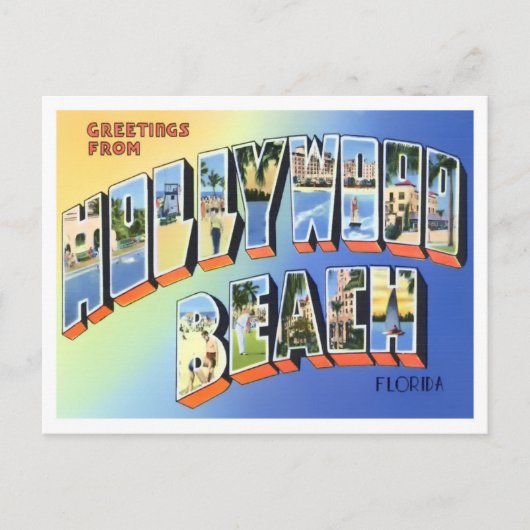 ハリウッドビーチ、フロリダヴィンテージビッグ・レター ポストカード (正面)