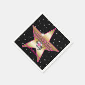 ハリウッドピンク&金ゴールドスターブラックバースデーパーティー スタンダードカクテルナプキン (角)
