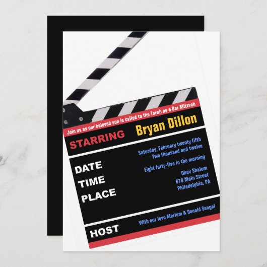 ハリウッドブロードウェイ映画バーバー(ユダヤ教の)バル・ミツバー招待状 招待状 (正面/裏面)