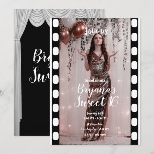 ハリウッドムービー白黒カーテンスウィート16 招待状