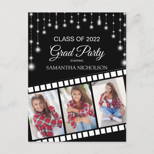 ハリウッドリール3フォトブラックシルバー卒業 ポストカード (正面)