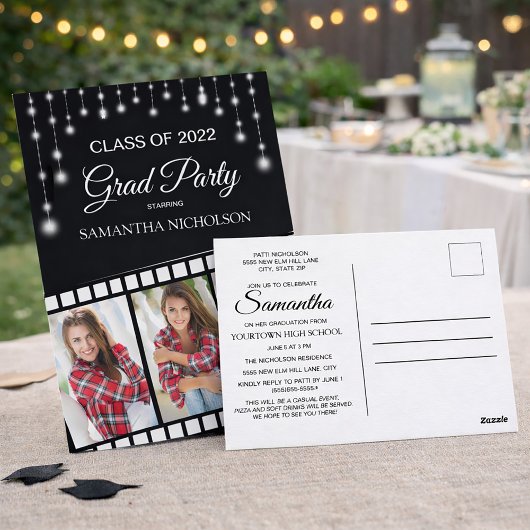 ハリウッドリール3フォトブラックシルバー卒業 ポストカード