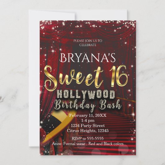 ハリウッドレッドカーペットステアーススウィート16誕生日 招待状 (正面)