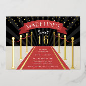 ハリウッドレッドカーペットムービーテーマスウィート16金ゴールド 箔招待状 (正面)