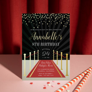 ハリウッドレッドカーペット映画の夜 誕生日パーティー 箔招待状