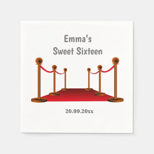 ハリウッドレッドカーペット16thエイジ誕生日紙 スタンダードカクテルナプキン (正面)
