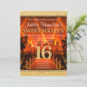 ハリウッド丁重な都市金ゴールドのグリッターの菓子16 招待状 (スタンド正面)