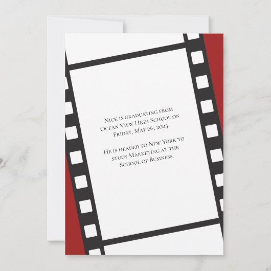 ハリウッド映画のフィルムストリップを使った卒業発表 招待状 (裏面)