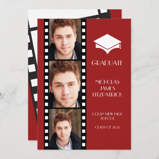 ハリウッド映画のフィルムストリップを使った卒業発表 招待状 (正面/裏面)