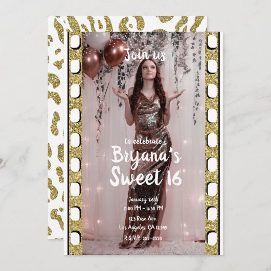 ハリウッド映画ホワイトチータスウィート16写真 招待状 (正面/裏面)