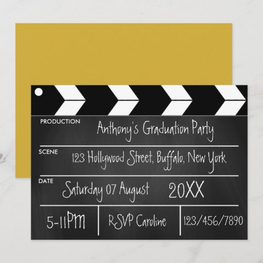 ハリウッド映画卒業パーティーチョークボード招待状 招待状 (正面/裏面)