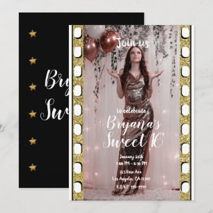 ハリウッド映画金ゴールドスターフィルムスウィート16パーティー 招待状