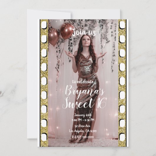 ハリウッド映画金ゴールドピンクスターフィルムスウィート16 招待状 (正面)