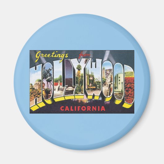 ハリウッド・カリフォルニアからのヴィンテージ旅行案内書 マグネット (正面)