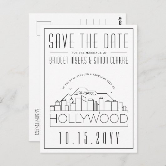 ハリウッド | スタイル化されたスカイライン・セーブ・ザ・デート ポストカード (正面/裏面)