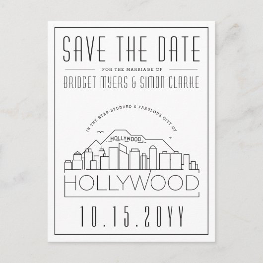 ハリウッド | スタイル化されたスカイライン・セーブ・ザ・デート ポストカード (正面)