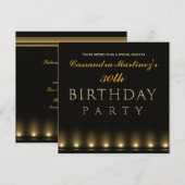 ハリウッド ライト ブラック ゴールド バースデー インビテーション (正面/裏面)