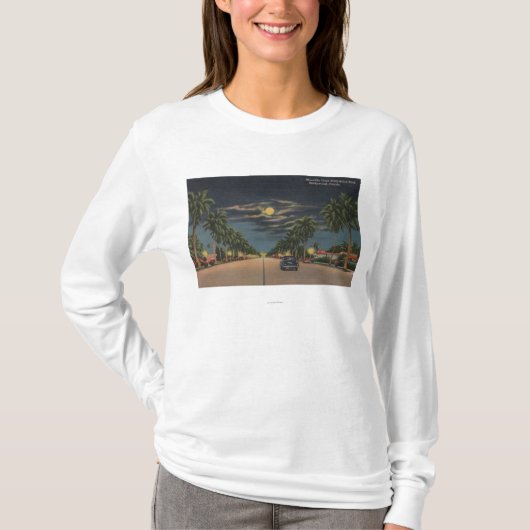 ハリウッド、FL -ハリウッド上の月光の眺め Tシャツ (正面)