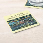 ハリウッドCAマップ座標ヴィンテージスタイル スクエアペーパーコースター (アングル)