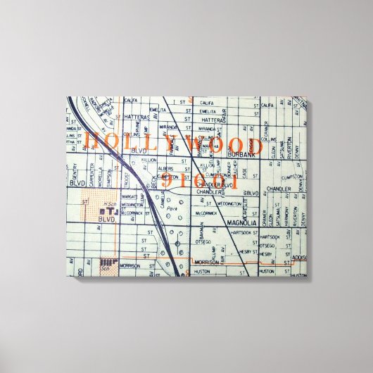 ハリウッドCAヴィンテージマッププリント キャンバスプリント (正面)