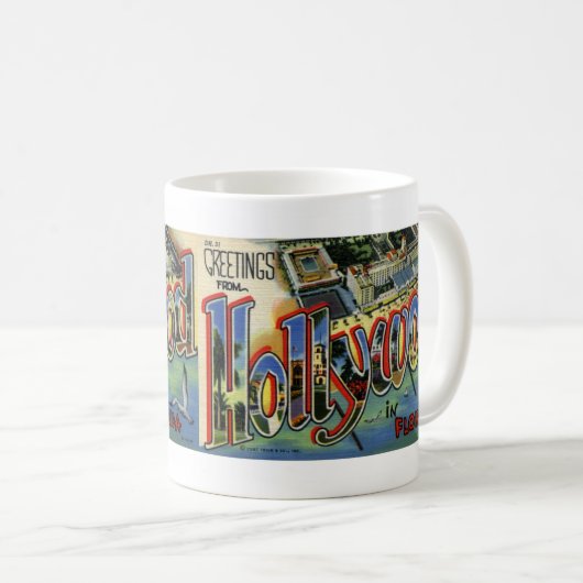 ハリウッドFLのヴィンテージの郵便はがきのマグからの挨拶 コーヒーマグカップ (正面右)