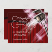 ハリウ結婚ッドの「日付を保存」赤白黒 案内ポストカード (正面/裏面)