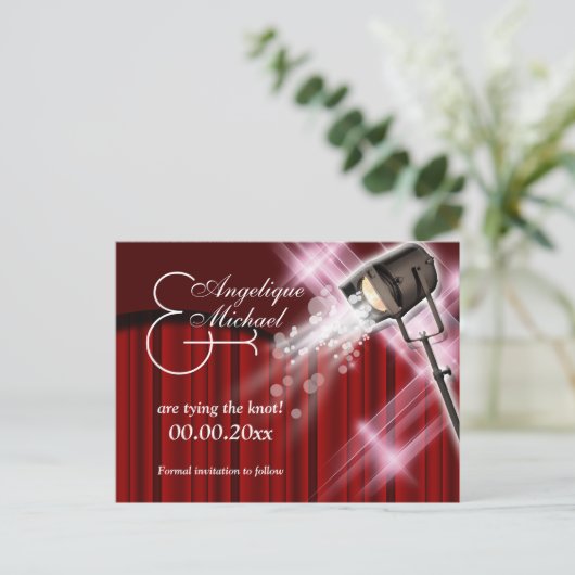 ハリウ結婚ッドの「日付を保存」赤白黒 案内ポストカード (スタンド正面)