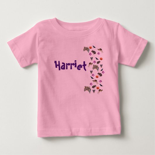 ハリエット、オーストラリアの動物の名前付き ベビーTシャツ (正面)
