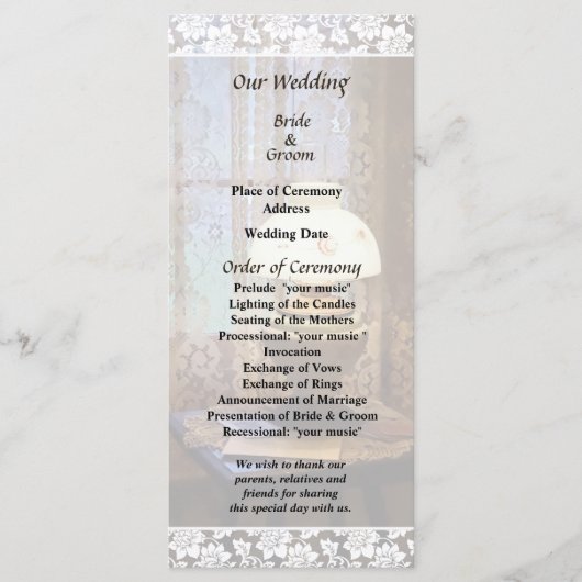 ハリケーンランプ付きパーラー結婚式 プログラム (正面)