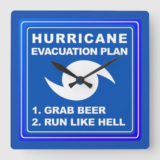 ハリケーン避難計画；-) スクエア壁時計 (正面)