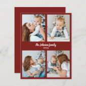 ハリスсマスファミリーフォトカード赤&白4枚の写真 シーズンカード (正面/裏面)