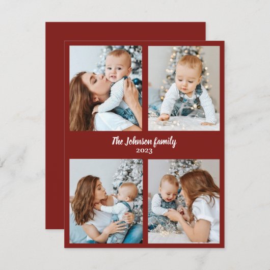 ハリスсマスファミリーフォトカード赤&白4枚の写真 シーズンカード (正面/裏面)