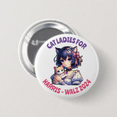 ハリスとウォルズの政治家向けキャットレディース 缶バッジ (正面&裏面)