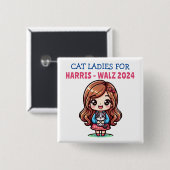 ハリスとウォルズの政治家向けキャットレディース 缶バッジ (正面&裏面)