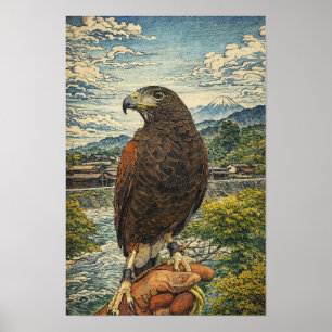 ハリスの鷹浮世絵 - 日本の鷹狩り壁アート ポスター