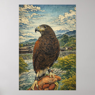 ハリスの鷹浮世絵 - 日本の鷹狩り壁アート ポスター