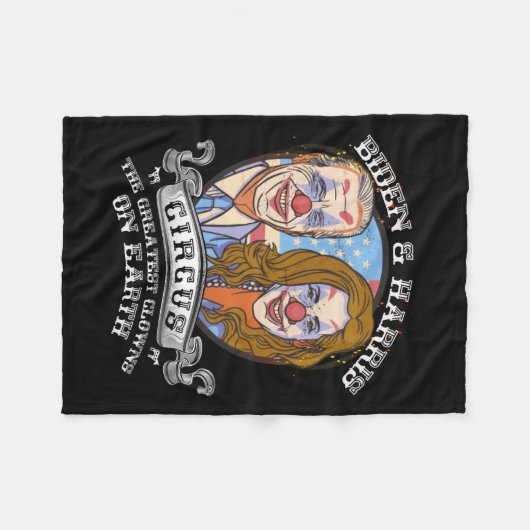 ハリスサーカス素晴らしピエロオンアースアンチバイデン氏 フリースブランケット (正面(横))